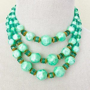 Vintage 1960s Nearly Neon Seafoam Bead Necklace
